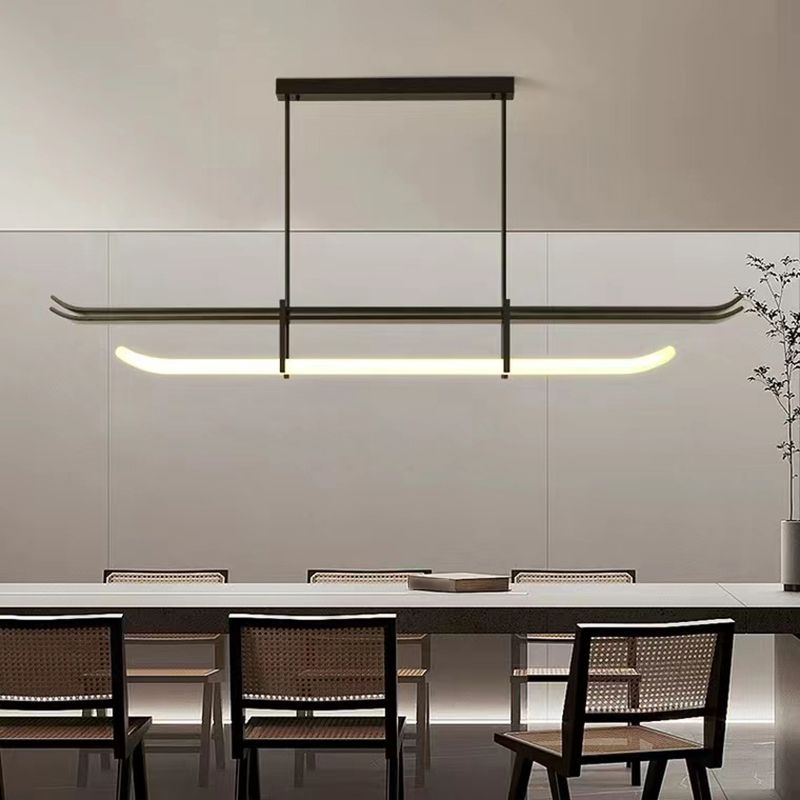 Contemporary Hanging Light Black LED Island Light Fixture with Metal for Dining Room