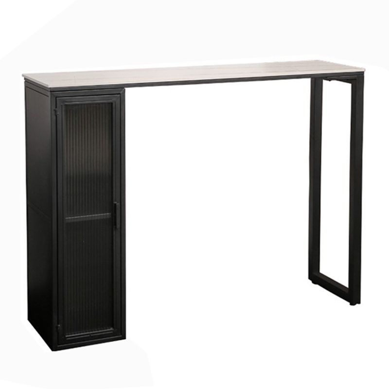 Modern Sintered Stone Bar Table Rectangle Dining Table with Storage Shelves