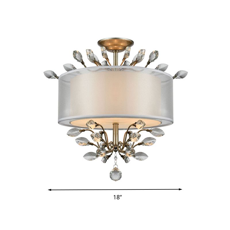 3 cabezas Kit de lámpara colgante de cristal de hoja Modernismo de plataforma de estar de tambor de plata.