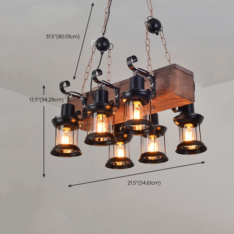 6-Lights Industrial Styl Island Pendants Wood Pendant Lights for Restaurant