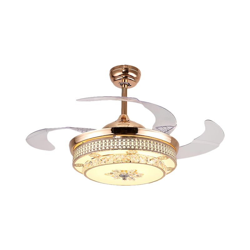 4 Klingen rund Semi Flush Leuchte Minimalismus handgeschnittene Kristall 19 "breit LED Gold Anhänger Lüfterlampe