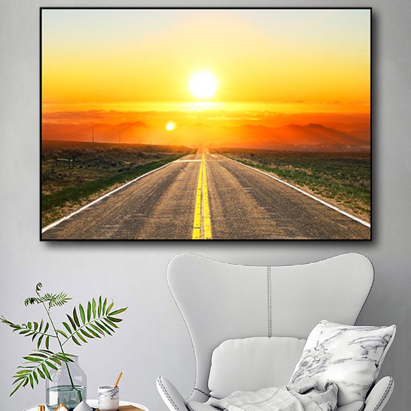 Photograph Road Wall Art Modernism Canvas Print Wall Decor in Dark Color for Bedroom