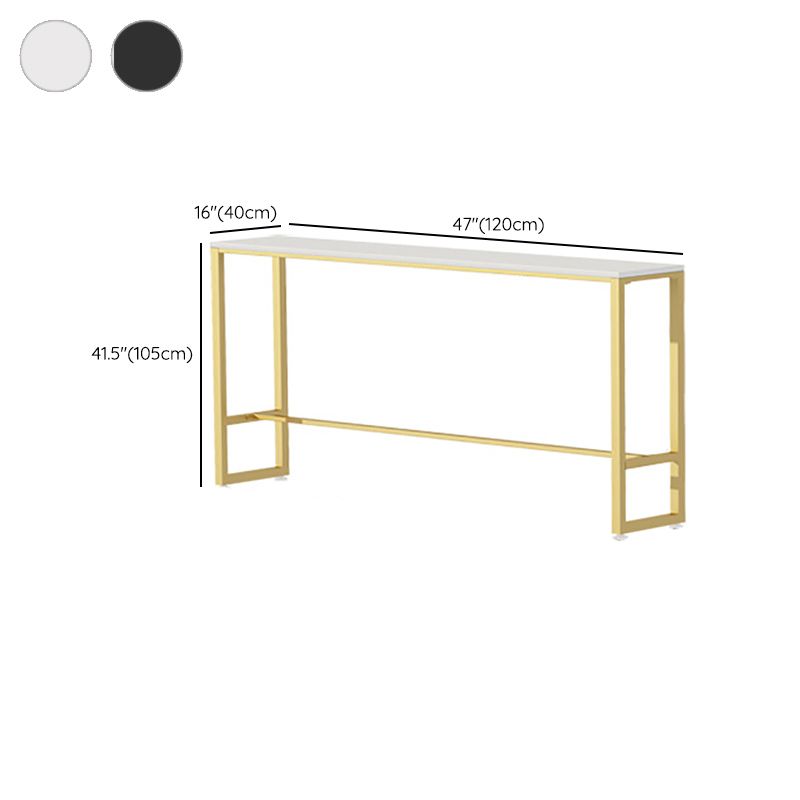 Metal Base Bar Table Rectangular Stone Top Bistro Pub Table with Gold Base