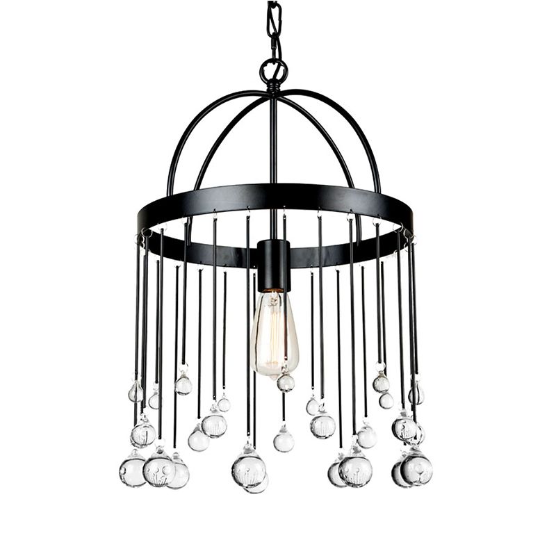 Lámpara de suspensión de estilo industrial de colgante colgante de anillo de 1 luces con bola de cristal deco en negro