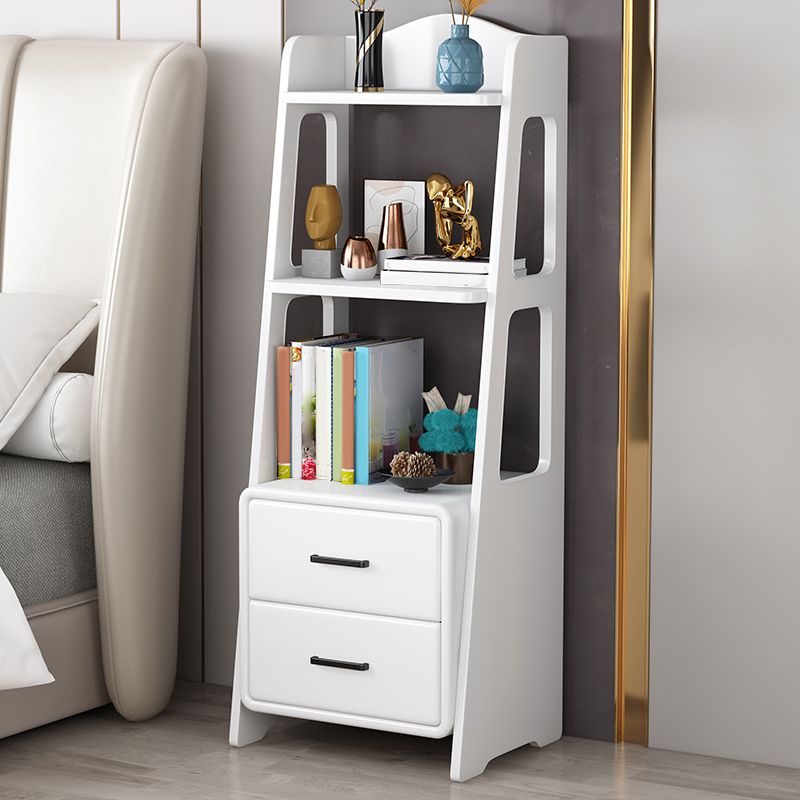 Ladder Bookcase Contemporary Wooden 2 Shelves Bookshelf with Drawers