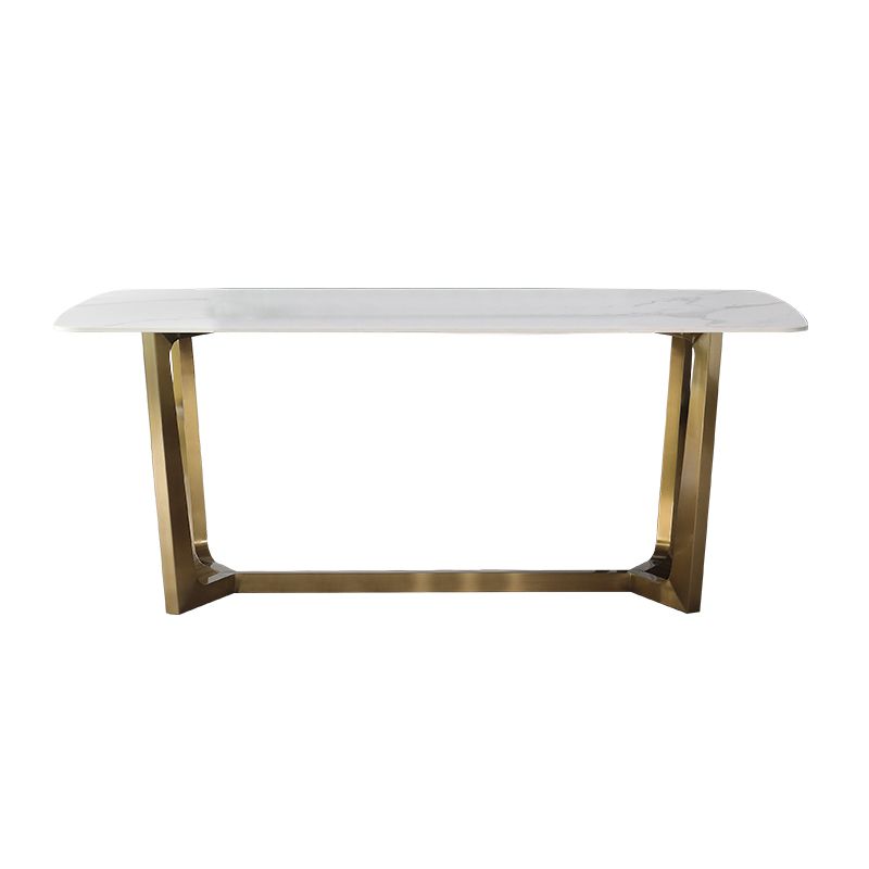 Luxury Sintered Stone Dining Table Rectangle Table with Metal Trestle Base
