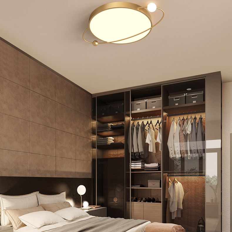 Nordic Metal Flush Mount Light Fixture Saturn Flush Mount Spotlight with White Acrylic Shade for Bedroom