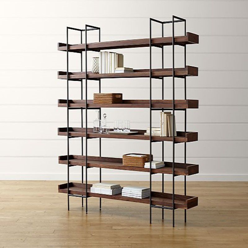 Metal Bookcase Industrial Book Shelf with Wood Rectangular Shelves