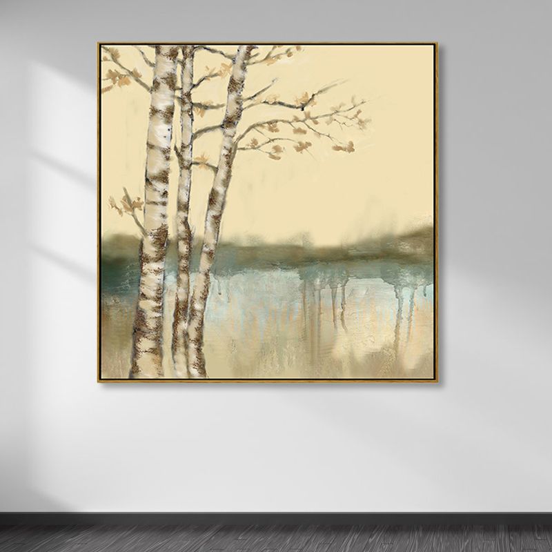 Soft Color Riverside Tree Canvas Art Landscape Country Textured Painting for Bedroom