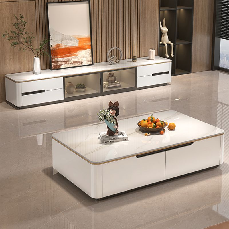 Block Slate Coffee Cocktail Table with 4 Storage Drawers Rectangle