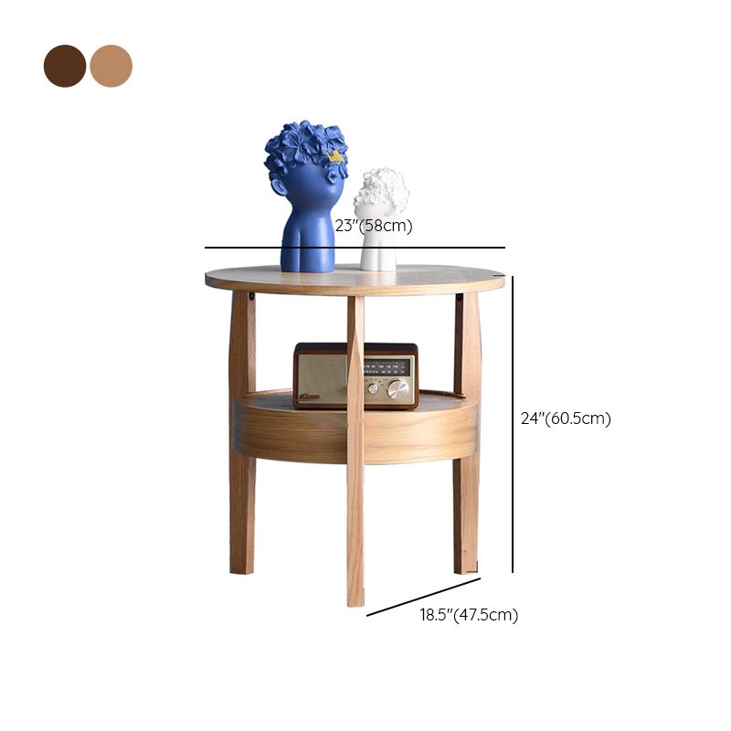 Solid Wood Side Table Modern Style Round Storage Patio Table