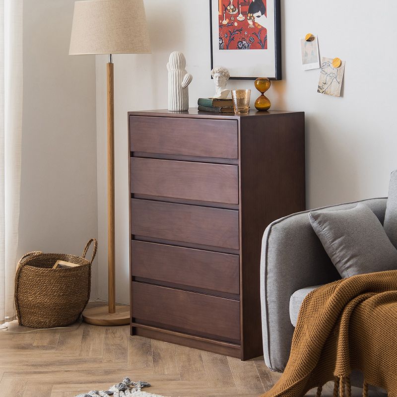 Mid-Century Modern Chest with 5 Drawers in Pine Wood Accent Chest