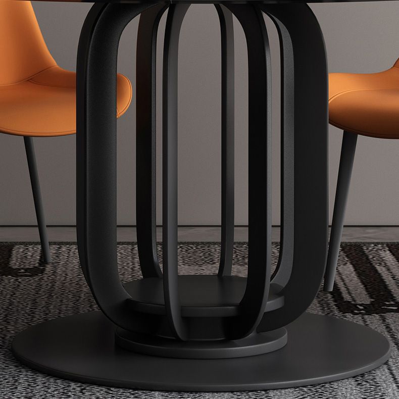 Round Stone Top Dining Table Contemporary Dining Table with Metal Pedestal Base
