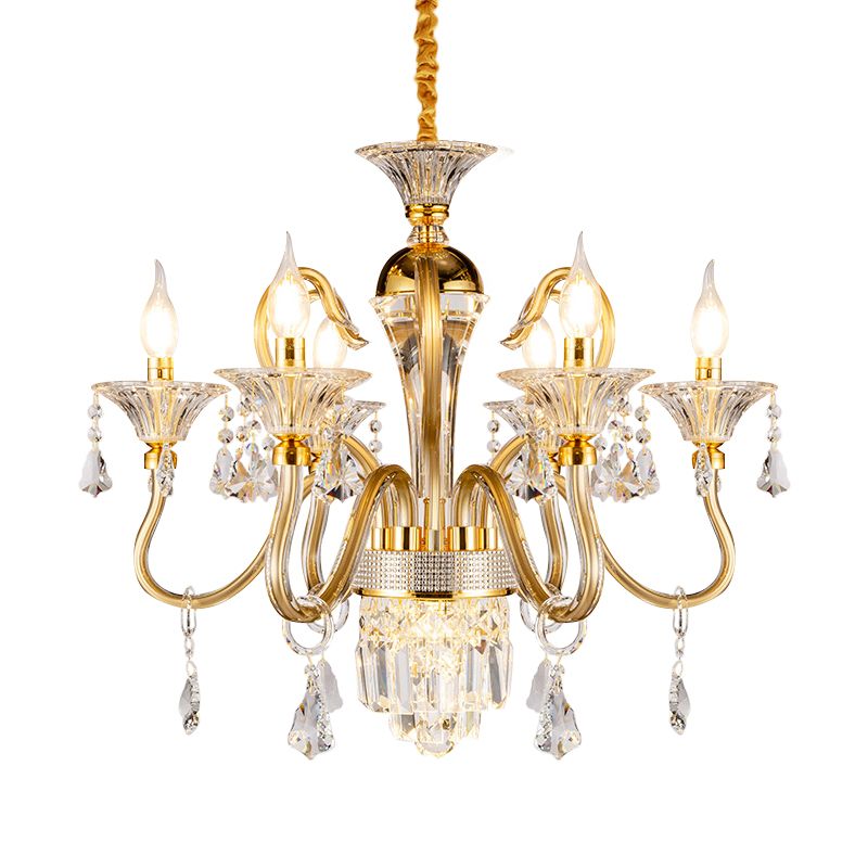 Candelabra tradizionale lampadario 6/8 teste ciondolo in metallo in oro con goccia di cristallo trasparente