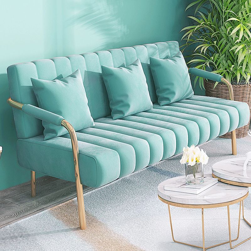 Glam Velvet 3-Sitzer-Sofa mit genähtem Kissen Rücken und 4 goldenen Beinen
