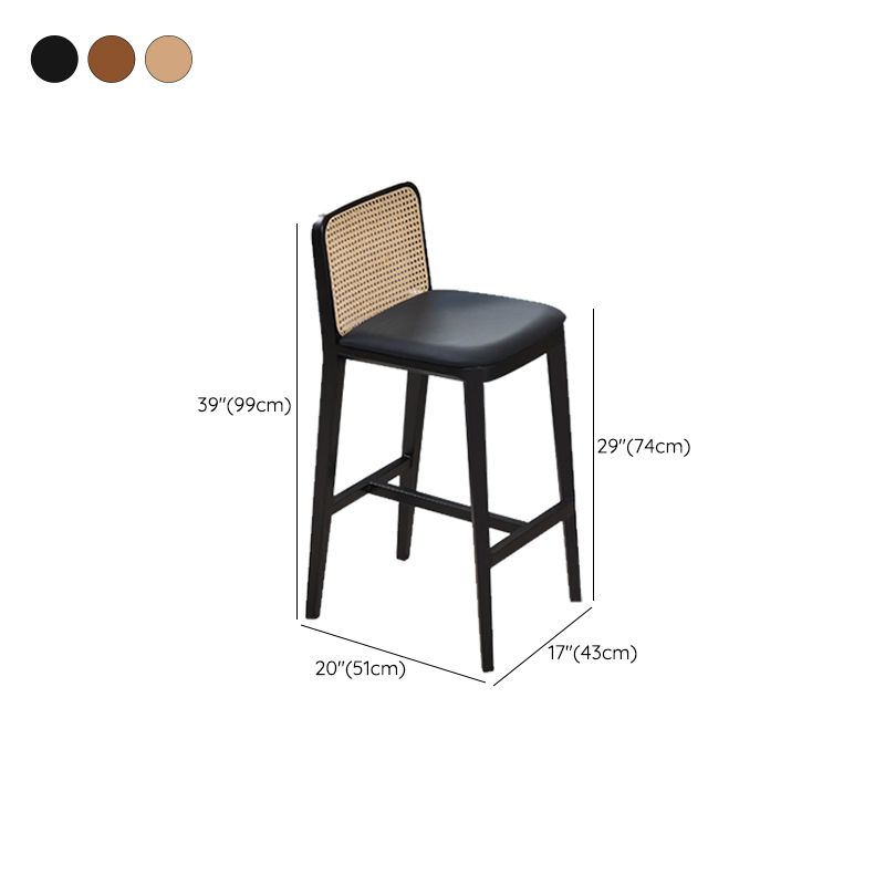 Solid Wood Dining Stools Faux Leather Bar Stools with Footrest