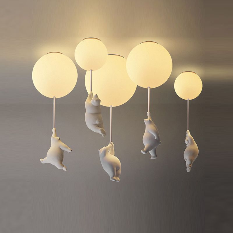 Cartoon 1-Light Ceiling Light White Balloon Shape Glass Flush Mount Light Fixture