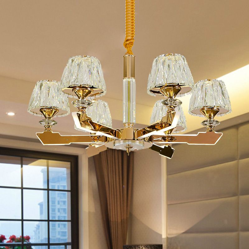 Gold Sputnik Luz de techo colgante Bloque de cristal posmoderno 6/8/12 Cabeza de sala de estar Candelera colgante