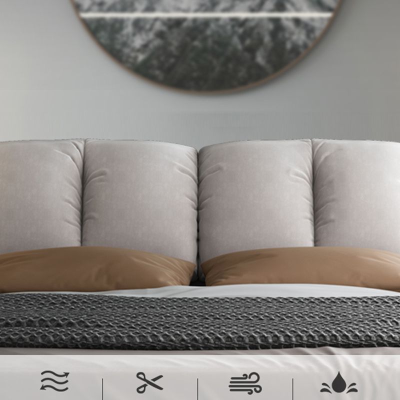 Scandinavian Wood Panel Bed with Faux Leather Rectangular Headboard