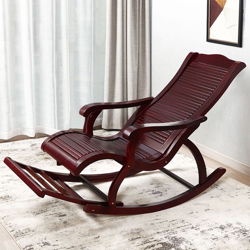 Traditional Rocker Chair Solid Sliding Footrest Wooden Rocker Chair in Living Room