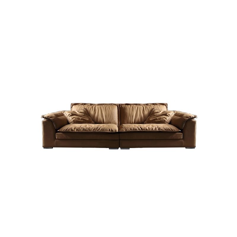 Modern Faux Leather Brown Sofa Pillow Top Arm Cushions Sofa & Chaise