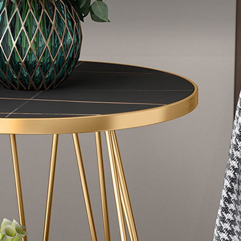Modern Round Side Table 24.4-inch Gold/Black Metal Frame End Table