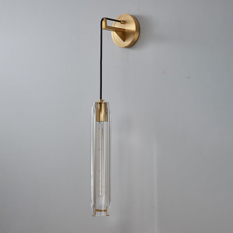 Modern Luxury Single Hanging Wall Lamp Copper Cylindroid Wall Light with Crystal Shade