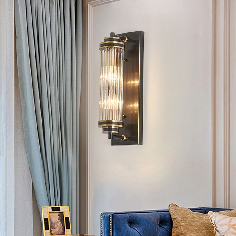 Modern Style Cylinder Shape Wall Light Crystal 2 Light Sconces for Bedroom