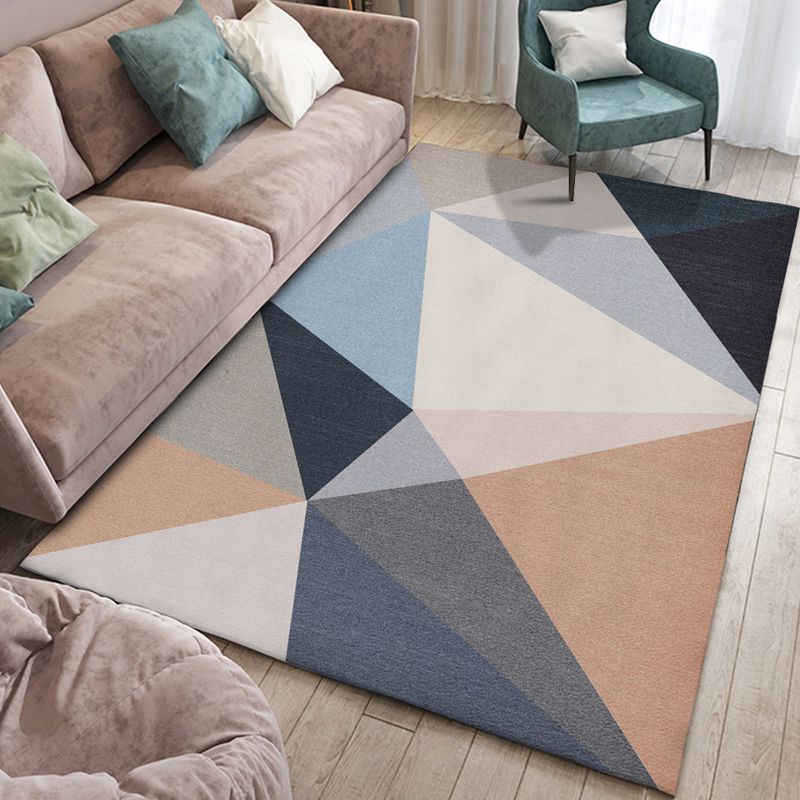 Scandinavian Living Room Rug Multi Color Geometric Pattern Area Carpet Polyster Pet Friendly Easy Care Rug