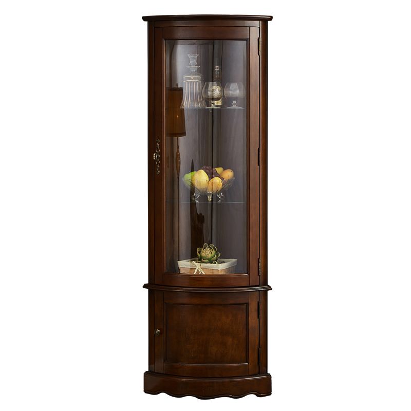 Industrial Triangle Accent Cabinet Solid Wood Storage Cabinet with Glass Doors