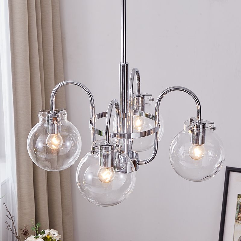 Modern Style Chandelier Light Fixture Globe Shape Glass Hanging Light in Silver