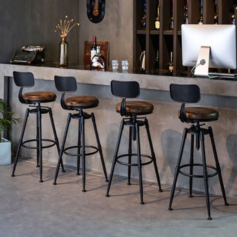 Modern Style Bar-stool Round Seat with Footrest Iron Legs for Kitchen Bar