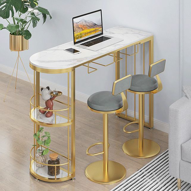 Modern Stone Top Bar Table Set 1/2/3 Pcs Free Form Bar Table and Adjustable Height Stools