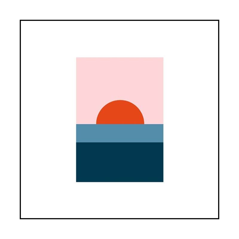 Minimalist Ocean Sunrise Drawing Art Print Canvas Textured Blue Wall Decor for Bedroom