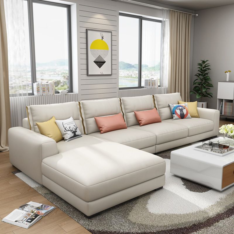 Square Arm Sectional Sofa 125.98" W Faux Leather 4-seat Sectional