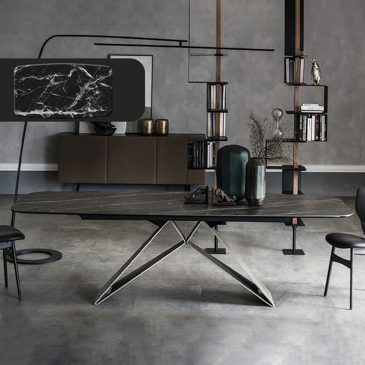 Rectangle Dining Table Industrial Stone Top Dining Table with Stainless Steel Base