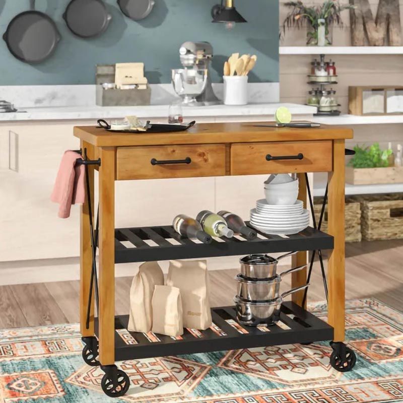 Contemporary Rolling Kitchen Cart Metal Rectangular Kitchen Island Cart with Towel Rack