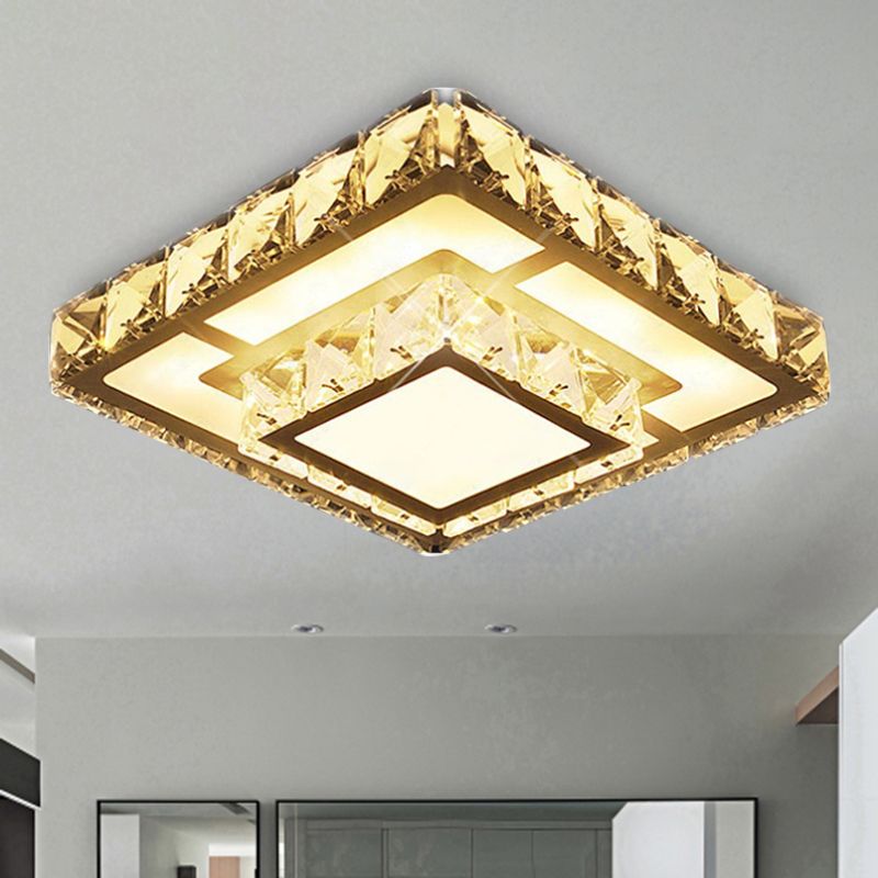 Plafonnier LED blanc encastré simple en cristal carré pour couloir dans une lumière chaude/blanche, encastré/monté en surface