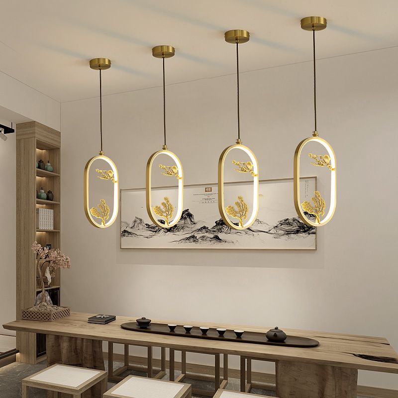 Contemporary Gold Simplicity Line Design LED Pendant Lamp for Bar Study Room