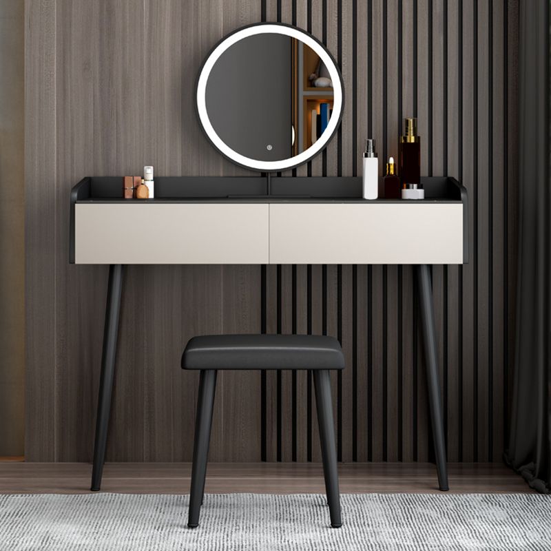 Contemporary Stone Top Vanity Metal Vanity Stool Set with 2 Drawers