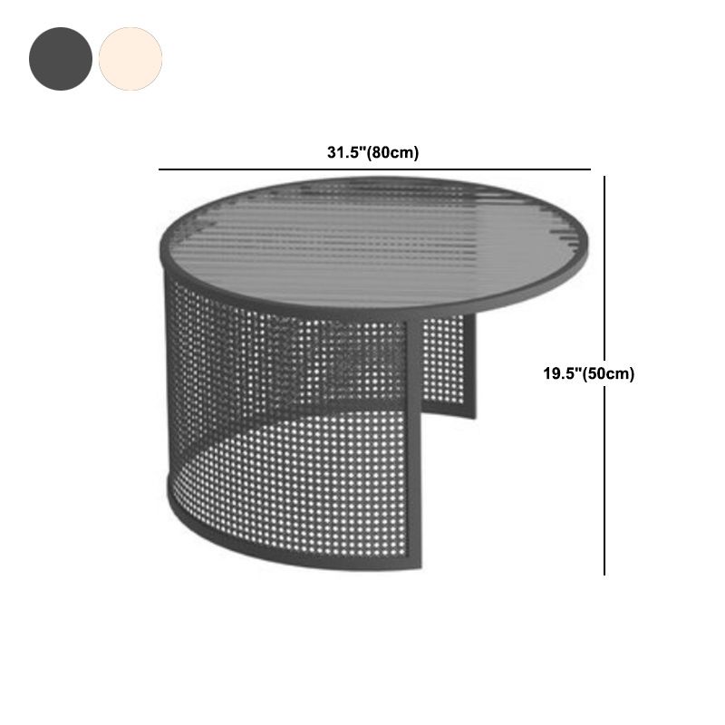 Contemporary Nesting Coffee Table Set with Round Glass Top and Iron Base