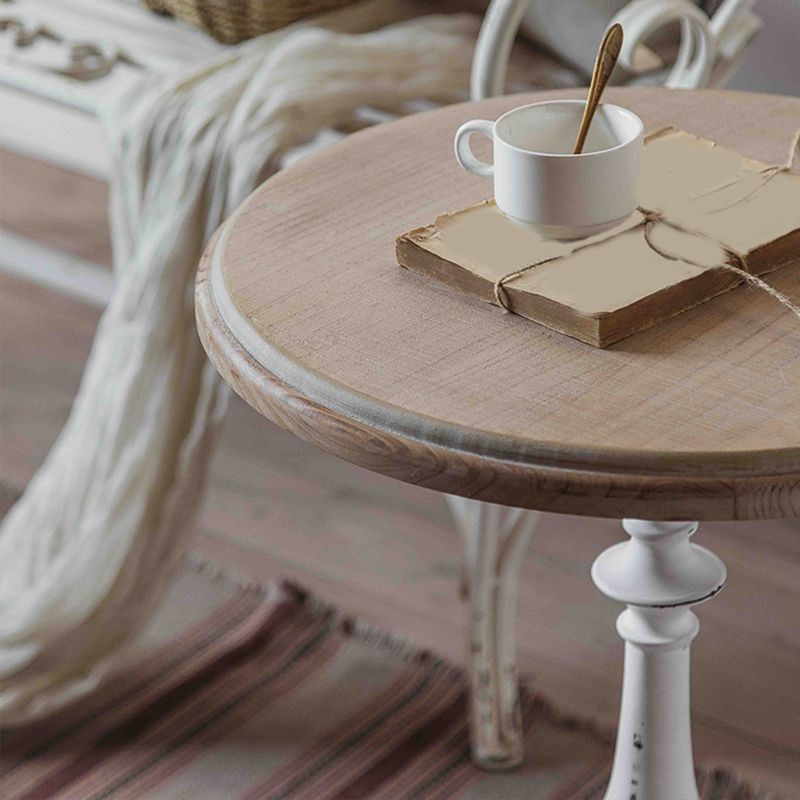Rustic Style Sofa Side Accent Table Round Shape Metal and Wood Side Table