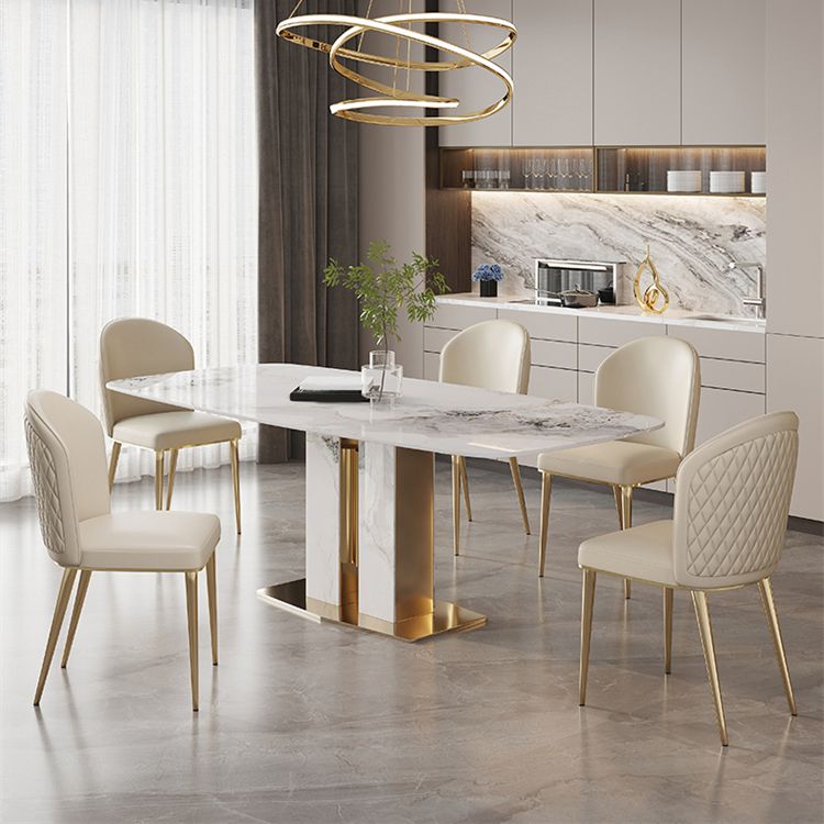 Contemporary Dining Set 1/4/5/7 Pcs Stone Dining Table with Upholstered Chairs