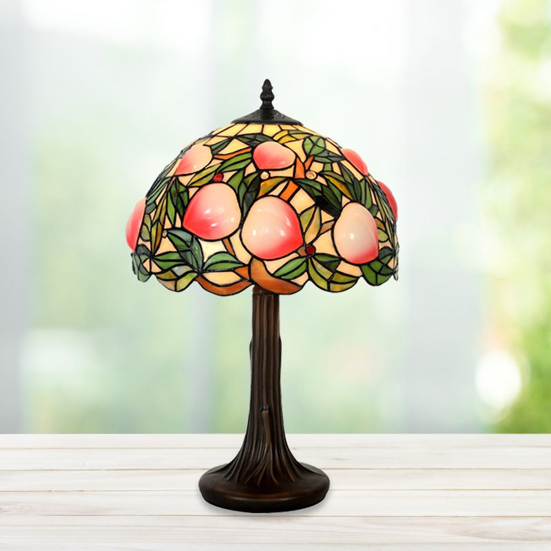 Pesca macchiata di vetrate Night Lampada in stile Tiffany 1 Lampicella Light Tavolino con bordo smerlato