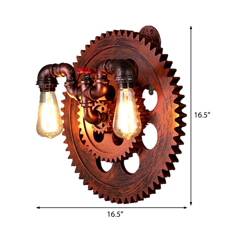 Verwitterte Kupfer 2-Licht-Leuchte-Leicht-Vintage-Metall und klare Glasgetriebe Wandbeleuchtung
