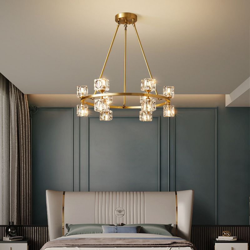 Postmodern Cycle Chandelier Crystal Pendant Ceiling Lights with Hanging Cord for Living Room