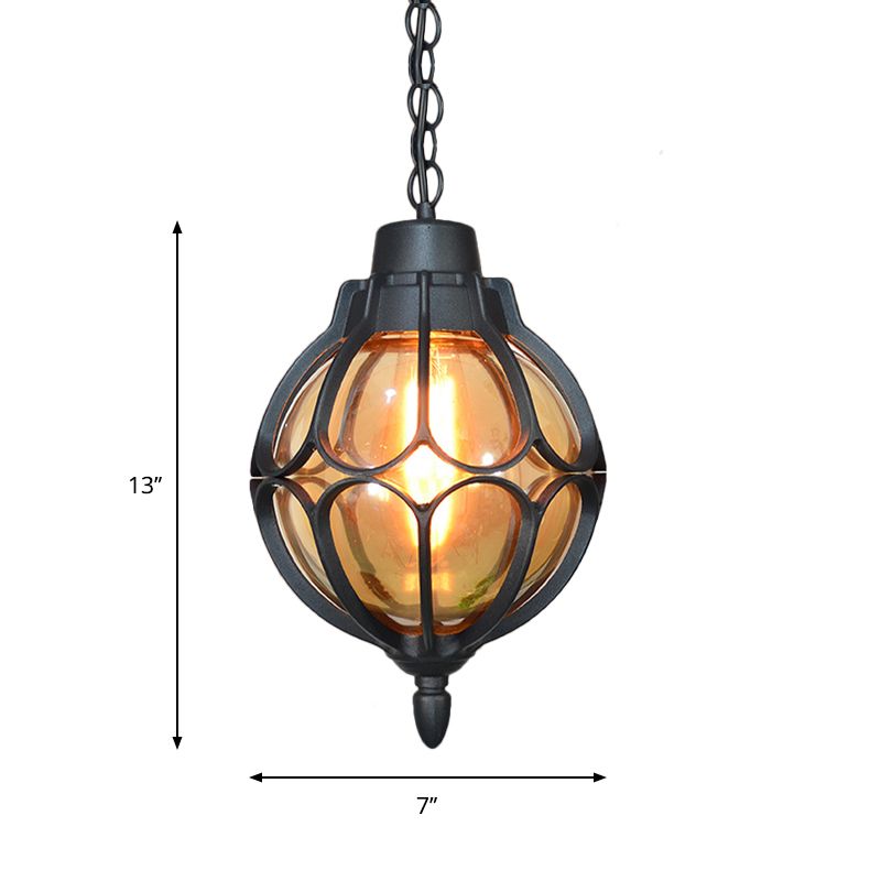 1 Licht 7 "/9"/11 "Weitkugel Anhängerlampe Vintage Bernstein Glashängung Lampe in Schwarz/Bronze/Gold
