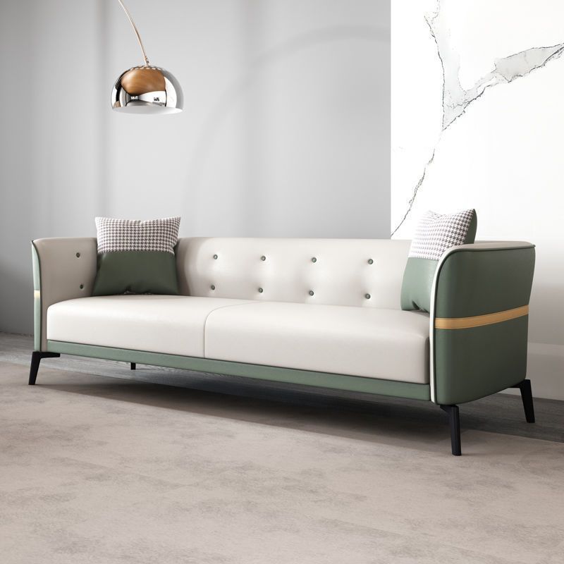 Tufted Flared Arm Sofa Contemporary Faux Leather Stain Resistant Sofa