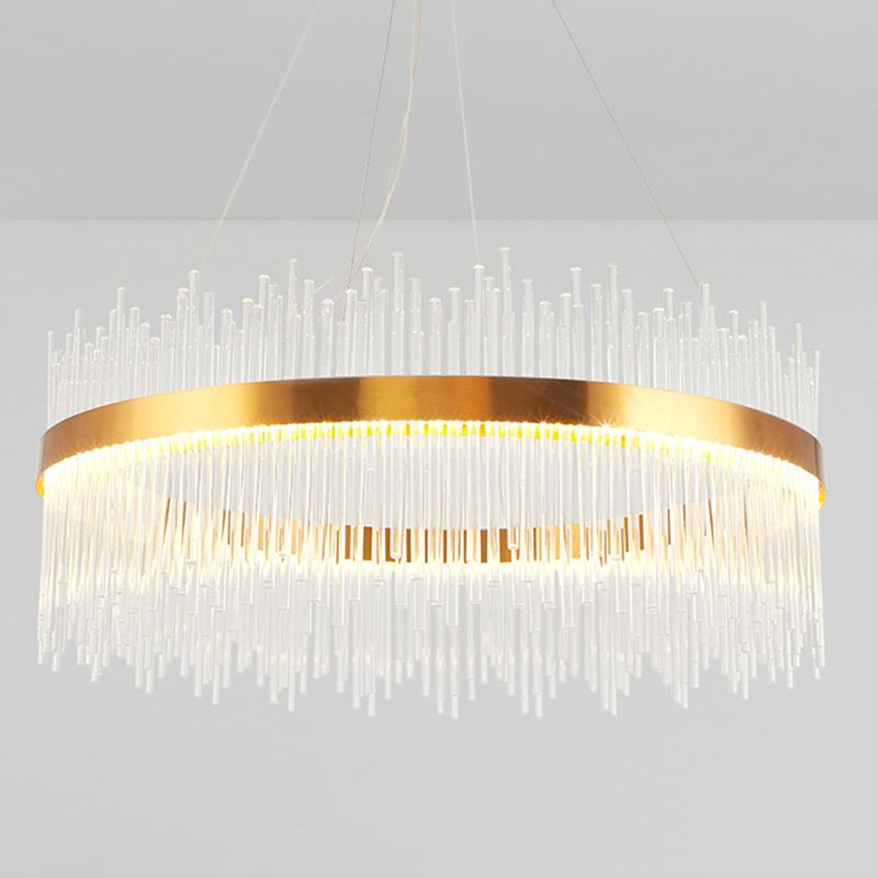 Contemporary Geometric Island Lighting Crystal Rod 1 Light Chandelier Lighting Fixtures
