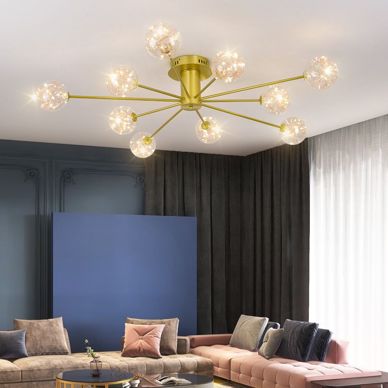 Plafonnier Spoutnik en verre LED étoilé nordique pour chambre à coucher